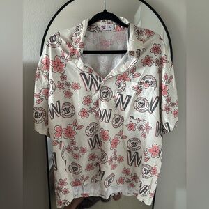 Men's Casual Button Down Shirt - White and Pink